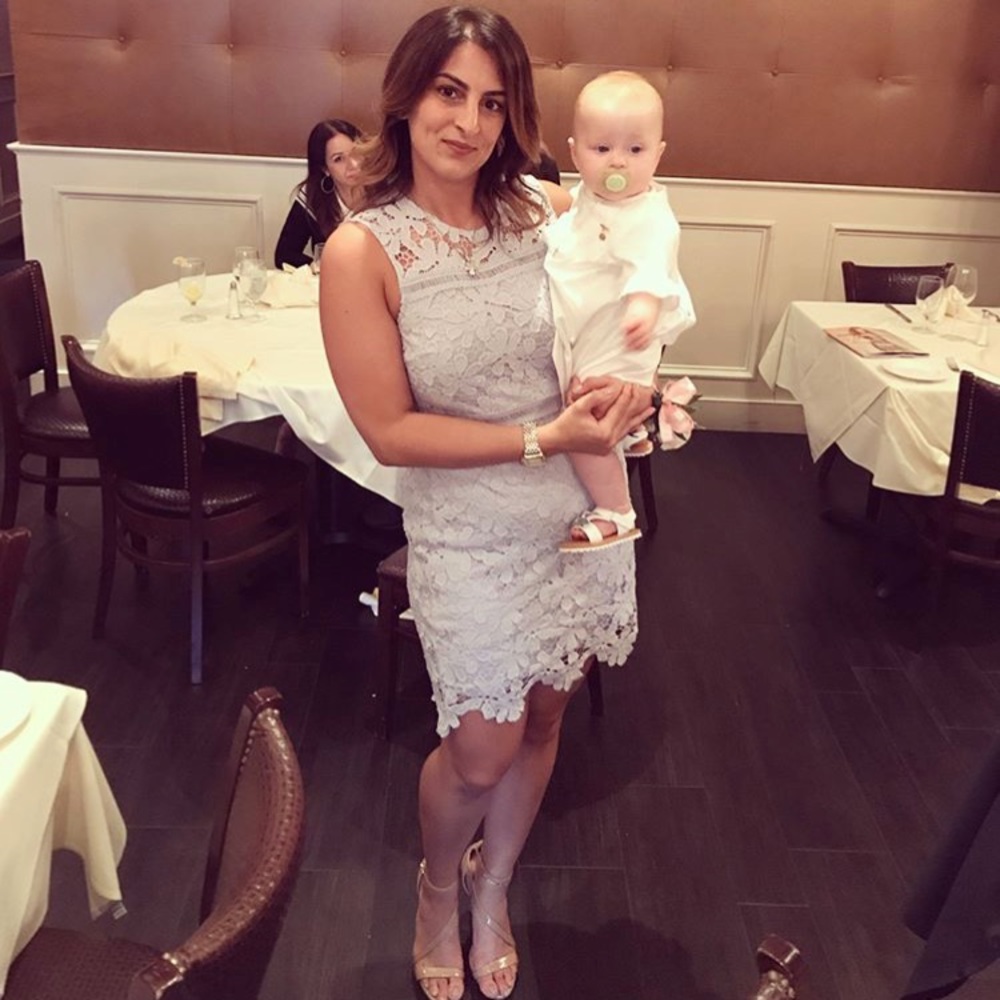 Bloomingdales Aqua Lace Shift Dress